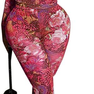 Women Mesh Two Piece Bodycon Outfit Flared Pants Club Party Plus Size
